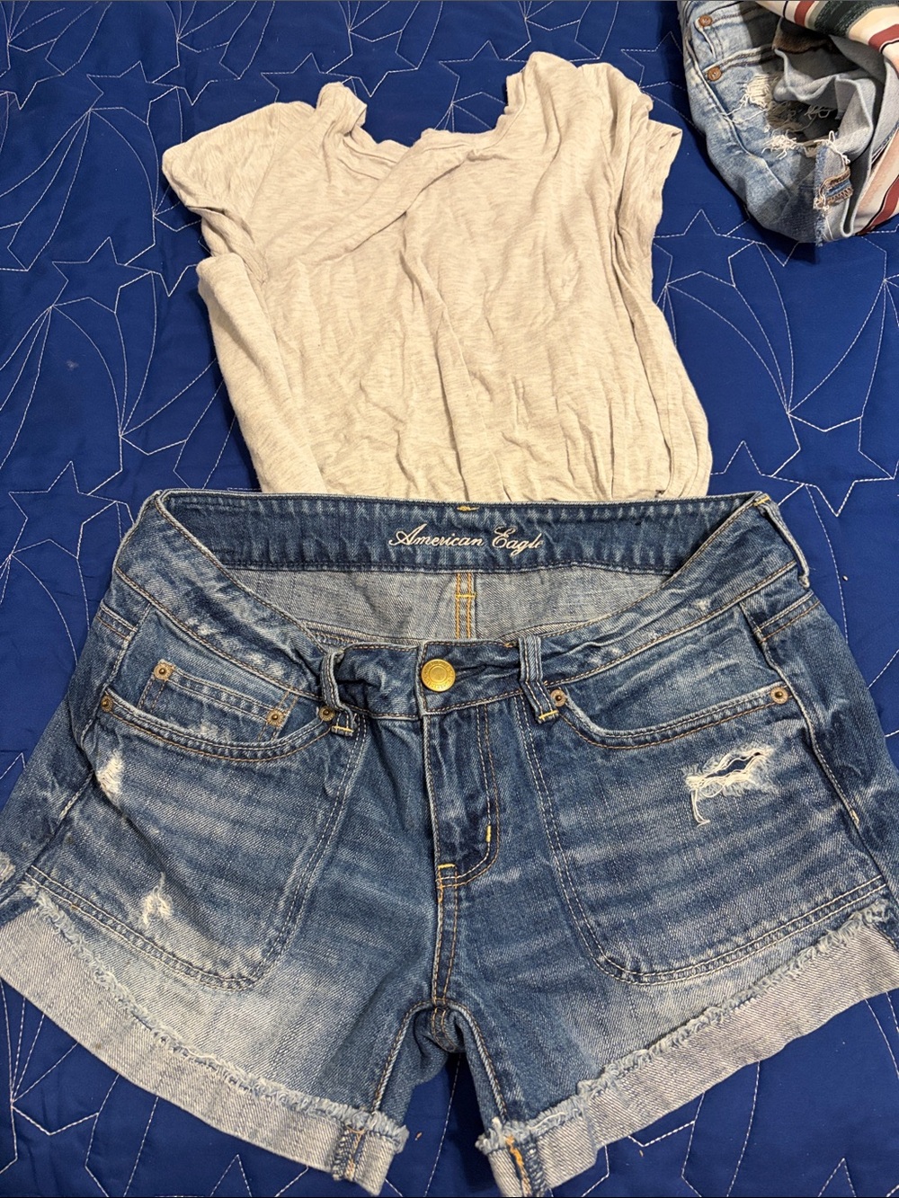 American Eagle Outfitters Light Blue Distressed Denim Shorts
